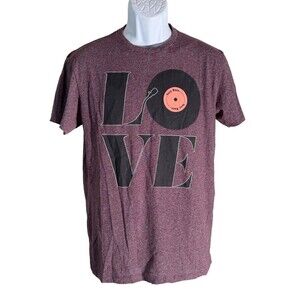 FREE STATE Short Sleeve‎ Love Vinyl Record T-Shirt Burgundy Medium